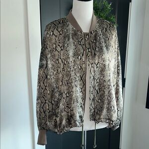 ACOS L. Casual loose fit tan brown Snake Print zip up Bomber Jacket